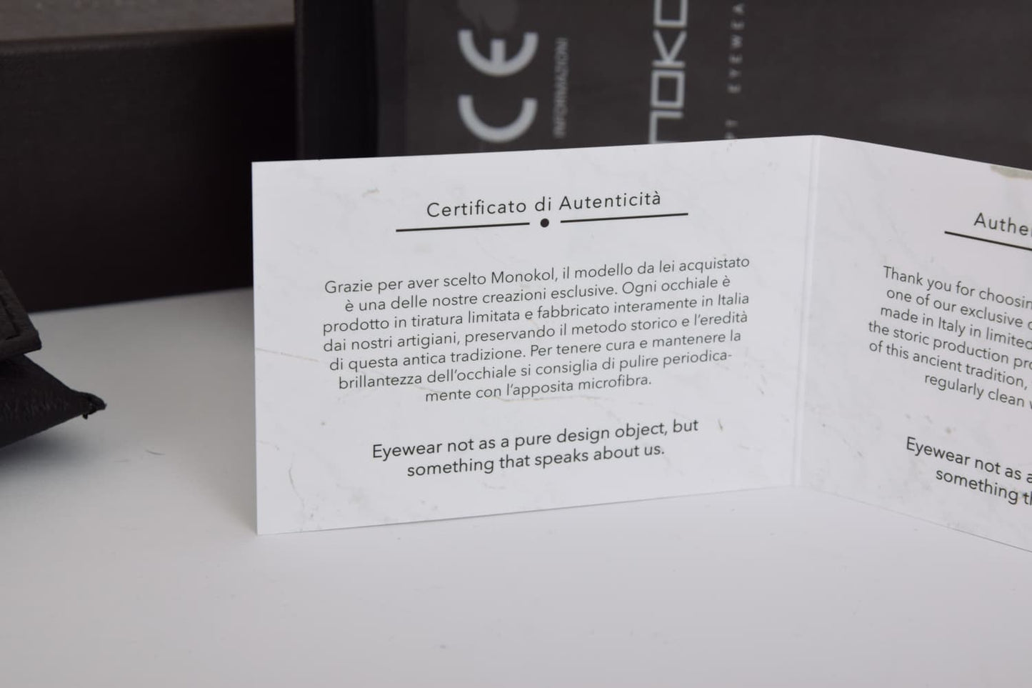 Certificato di autenticità Occhiali Monokol